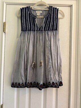 Rachel Zoe Boho Hippie Denim Sleeveless Tassel Tie Blouse Size XL